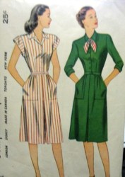 1381 Simplicity 1945 BUTTON BODICE CAP-3/4 SLEEVES DRESS PATTERN 14 32" Bust